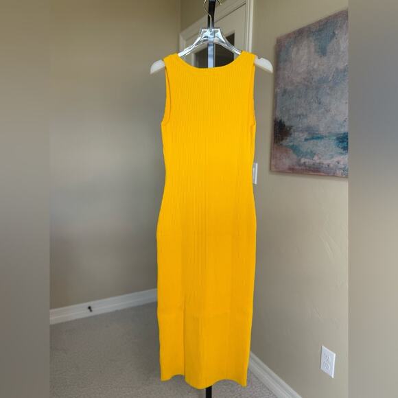 New Cotton Citizen Ibiza Midi Dress in Yellow medium Bodycon Stretch Ribbed - Picture 4 of 4